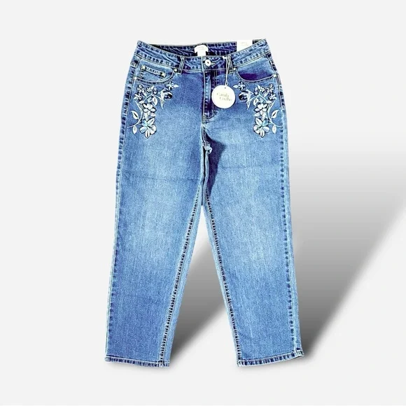 Camila Coelho Women’s Blue Embroidered Straight Ankle Jeans Sz 8 - Picture 6 of 14